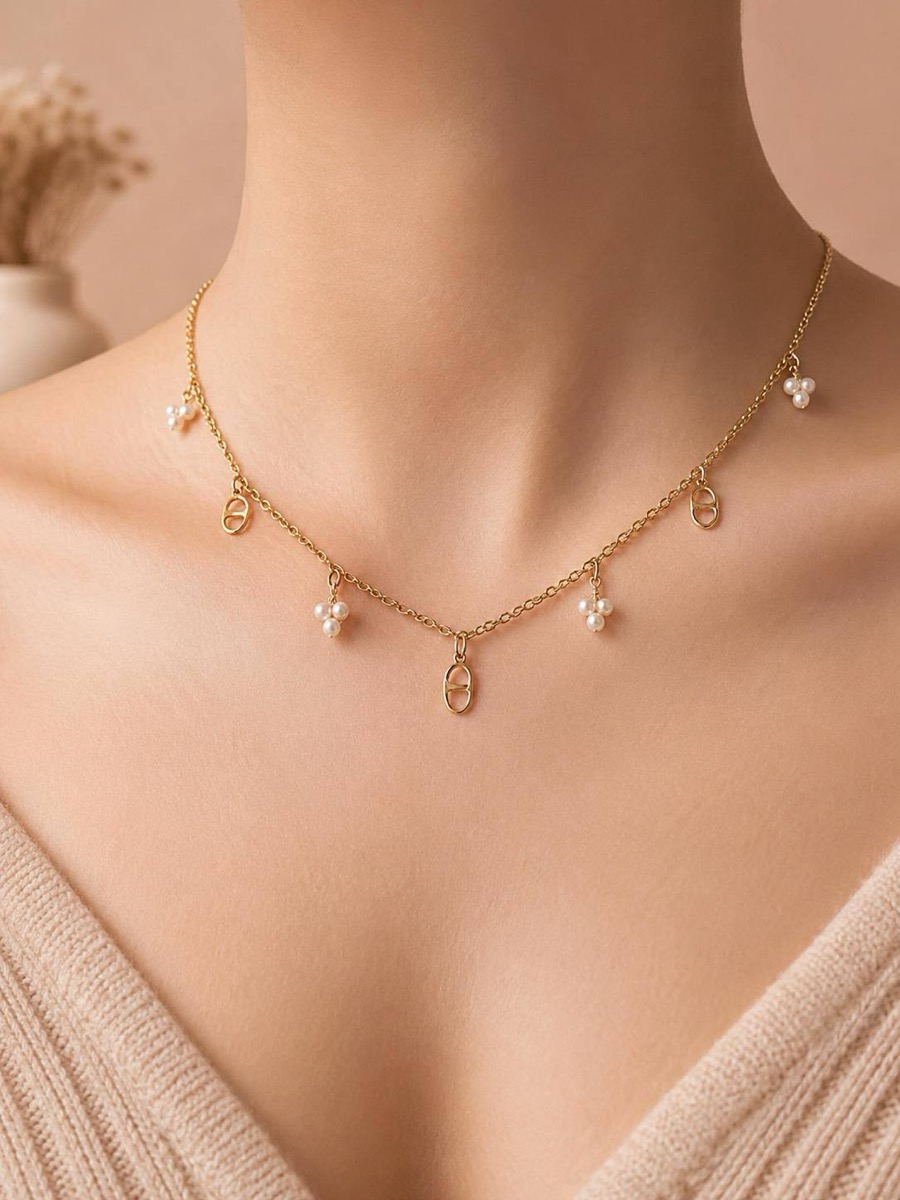 Collier Maillon Marine Doré